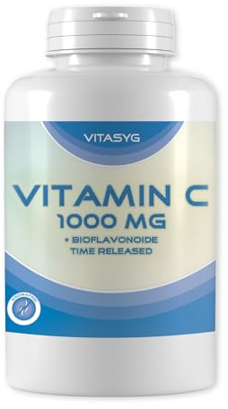 Vitasyg Vitamin C 1000mg - 365 Tabletten | + Citrus Bioflavonoide + Hagebutte - Time Released - Vegan