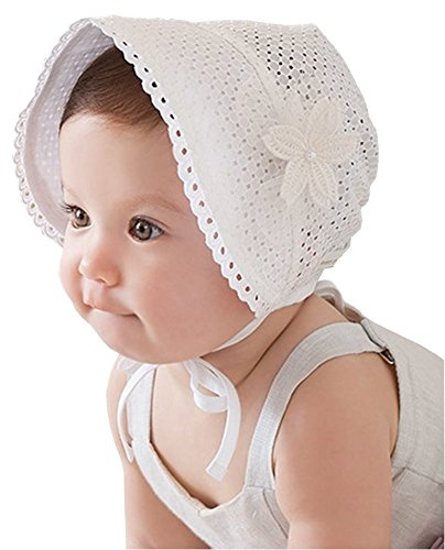 EROSPA® Süßes Baby Mützchen für Mädchen Spitze Häubchen Blume Spitze Sonne Prinzessin weiß