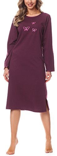 Merry Style Chemise de Nuit Lingerie Robe Vêtement d'Intérieur Manches Longues Femme 91LW1 (Aubergine (Manches Longues), L)