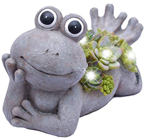 TERESA'S COLLECTIONS 11cm Solar Frosch Gartendeko für Draußen LED Solarlecuhte Kunstharz Wasserfest Frosch Wetterfest Gartendeko Figur für Garten Balkon Terasse Fairy Mutter Tochter Geschenk