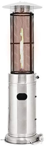 Giantex Propane Patio Heater, Floor-Standing Electric Heater w/Wheels, Dancing Flame, Quartz Glass Tube, Stainless Steel, Round Space Heater, Outdoor Heaters for Backyard, Balcony, BBQ Party, Silver