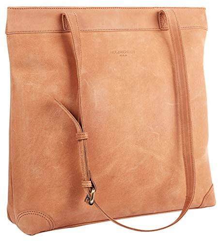 HOLZRICHTER Berlin - Shopper aus Leder No 1-1, Schultertasche 36x35x10cm, Echtleder Einkaufstasche für Damen in Braun, Dunkelbraun