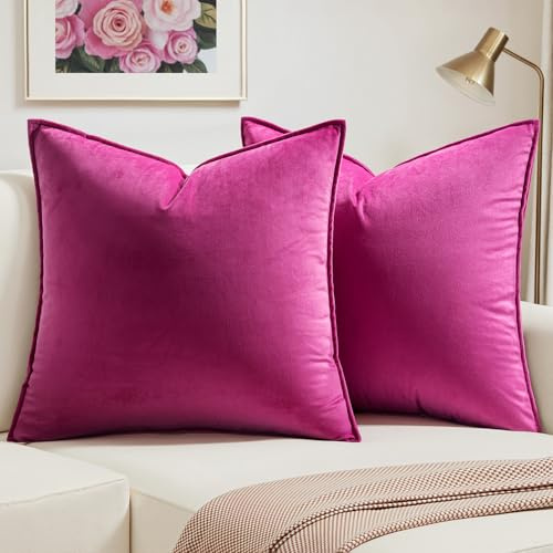 MIULEE Samt Kissenbezug 60x60 Kissen Pink Rose Kissenhülle Sofakissen Dekokissen Dekorative Satin Umwickelte Kante Kissenbezüge Zierkissenbezug für Sofa Wohnzimmer Schlafzimmer 2er Set