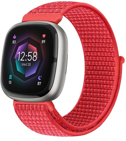 Runostrich Nylon Armband Kompatibel mit Fitbit Versa 4/Fitbit Sense 2/Fitbit Versa 3/Fitbit Sense, Weich Atmungsaktiver Sport Armband Verstellbares Ersatzband Damen Herren