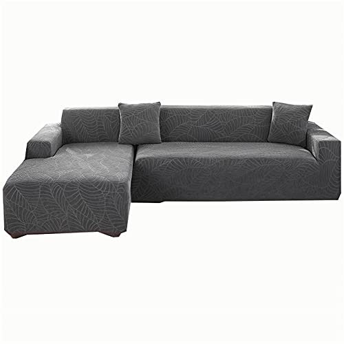 Stretch Sofa Cover L Shape Waterproof, Sectional Sofa Slipcover Anti-slip, Corner Armchair Couch Cover Chaise Lounge Furniture Protector (Dark gray,2-Seater)