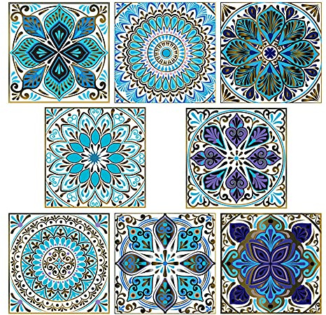 Betinyar 20 Stück Wasserdichte 3D Fliesen Sticker, Fliesenaufkleber, Boden Aufkleber, Matt, Mehrfarbig, Floral, Kristall, Blumenblase, Bad, Wohnzimmer, Küche, Deko (15x15 cm)