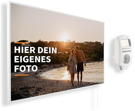 Könighaus Fotoheizung 1200 Watt - Smart Thermostat - 18-29 m² | App, weißer Rahmen, TÜV SÜD, individuell gestaltbar, Infrarot Wandheizung