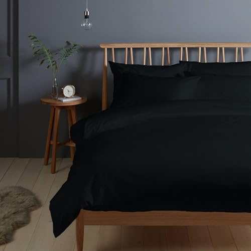 Pizuna Bettwäsche 140x200 + 70x90 Baumwolle Schwarz 400 Fadenzahl | 2-Teilig 100% Langstaple Baumwolle Bettbezug und Kissenbezug, Mako Satin Bettwäscheset 140x200 + 70x90 Mako Satin