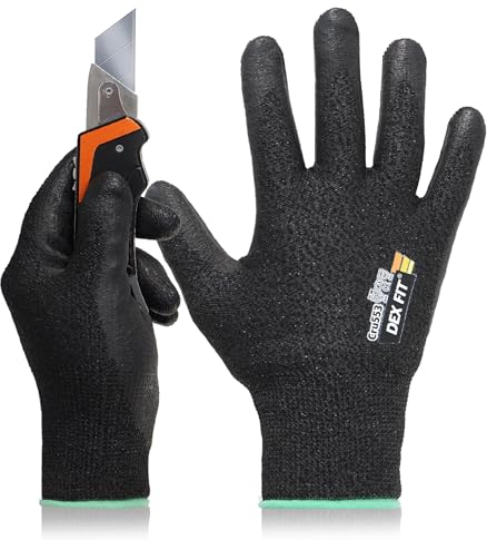 DEX FIT Level 5 Cut Schnittfeste Handschuhe Cru553 Prime, 3D Komfort Stretch Fit, Power Grip, Strapazierfähiger Schaumnitril, Smart Touch, Maschinenwaschbar, Dünn & Leicht, Schwarz 11 (XXL) 1 Paar
