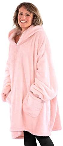 Snug Rug Tragbare Decke Hoodie – Decke mit Ärmel Sherpa Fleece Erwachsene Pullover Kapuzenpullover Weich Bequem Übergroße Decken mit Armärmeln Halten Sie warm im Winter Sweater Unisex (Rosa Quarz)