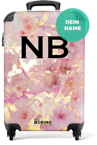 NoBoringSuitcases© Koffer personalisiert, Handgepäck | 55x40x20 cm - Cabin Max , Kleiner Koffer - Rollkoffer Handgepäck - Rosa Marmor mit Gold - Leicht - Koffer mit Namen Initialen