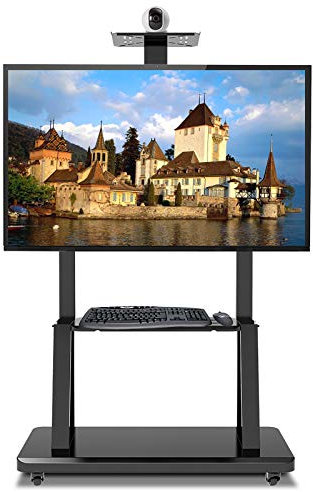 GGZONE Freestanding Rolling Mobile TV Stand With Wheels & Camera Shelf, Fits 55+ Inch TV, Modern Height Adjustable Universal TV Cart, Office Living Room Airport beautiful scenery