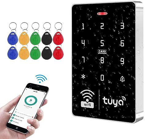 FUSYTULY Wifi Smart Tuya Tastiera di Controllo Accessi IP68 Impermeabile RFID Controller Accesso 125KHz / 13.56MHz WG26/34 Touch Keyboard System + 10pz Portachiavi