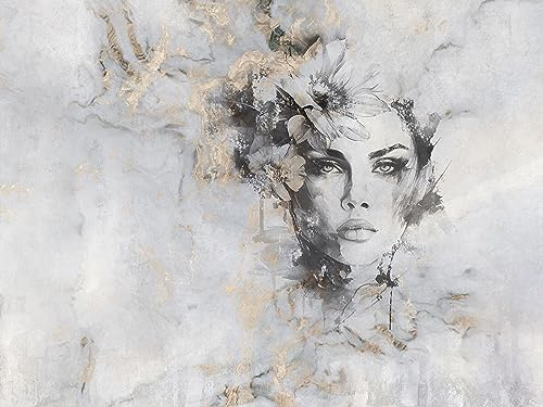 Muralo Photo Wallpaper 3D, Abstract Woman with Flower - 225x150 cm | Numbered paste-the-wall panels on breathable non-woven, easy to reposition and strippable dry in one piece