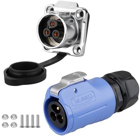 CNLINKO Conector impermeable LP-20 de 3 pines, Diseño de inserción rápida y seguro con tornillo, Conector de aviación IP68, Toma de brida M20 con 4 agujeros (LP20 3 pines)