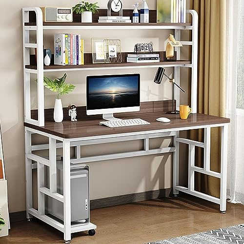 KAZUP Computertisch mit Schrank und Bücherregal, industrieller Schreibtisch, Arbeitstisch, Schreibtisch, Arbeitsplatz mit Ablagefach für das Heimbüro (78,7 cm, Eiche + weißer Rahmen)