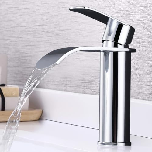 ARCORA Rubinetto per bagno, rubinetto per lavabo, in acciaio inox, miscelatore monocomando a cascata, cromato