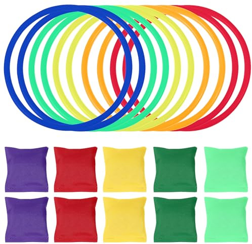 Alipis Throwing Ring Toy Set with 16 Inch Plastic Rings and Colourful Bean Bags for Indoor Outdoor Toss Games Family Garden Party Fun