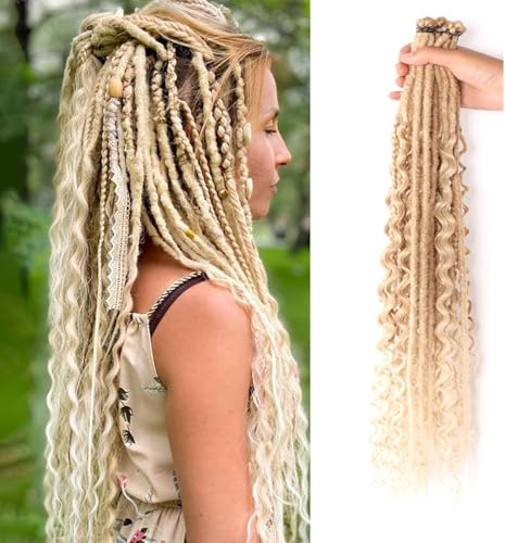 24 Zoll Synthetische Dreadlock Verlängerungen Hippie Einseitige Dreads 0,6 cm Breite Loc Verlängerungen Reggae Style Gehäkeltes Haar für Frauen (27/613, 3 Stile gemischt 24 Zoll(18 Stränge))