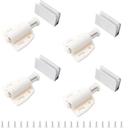 UFURMATE Chiusura magnetica per porta in vetro, set di 4 chiusure magnetiche a pressione per porta in vetro singola, con morsetto per armadio, adatte per porte in vetro a battente da 3-6 mm (argento e