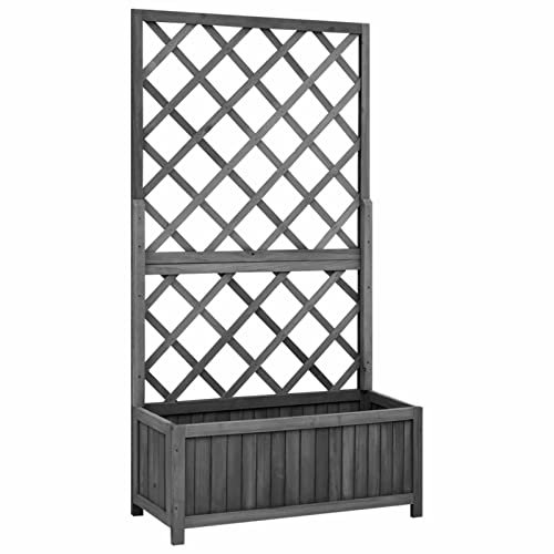 Gecheer Fioriera Con Traliccio Nera 70x30x135 cm in Massello di Abete, Grigliato da Esterno, Spalliera Separè, Letto Rialzato