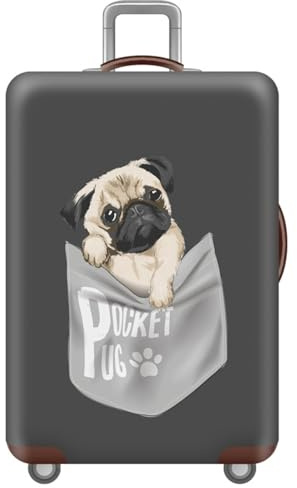 Reise Kofferschutzhülle 3D Tier Druck Kofferabdeckung Elastische Anti-Kratzer Abdeckung Luggage Staubschutzhülle Gepäck Cover (Ohne Koffer) (Mops, L (26-28 Zoll))