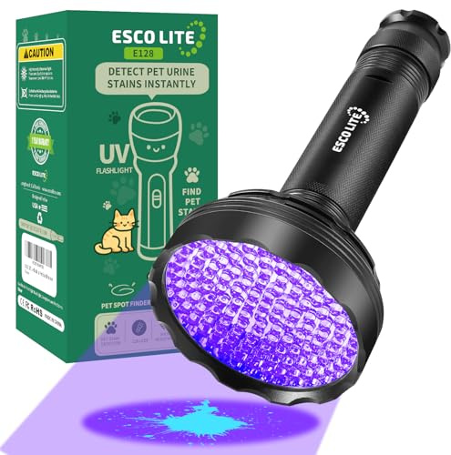 ESCO LITE Blacklight Flashlight 128 LED UV Flashlight, Upgraded Bright 395nm Handheld Ultraviolet Light for Pet Urine Detection, Scorpion Hunting