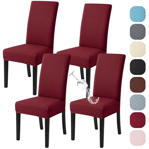 Alishomtll Stretch Stuhlhussen 4er Set Universal Moderne Jacquard Wasserdicht Stuhlbezug Schwingstuhl Elastische Hussen Abnehmbare Stuhlüberzug für Esszimmer Bankett Hochzeit (Bordeaux, 4 Stück)
