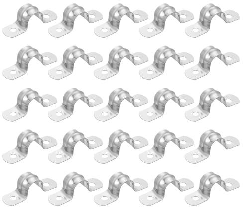 Sourcing Map 25Pcs Stainless Steel Pipe Clamp, Silver, 1/2 Inch (12mm) Tube OD, 2 Holes, U Bracket Tube Clip for Pipe or Cable Fixing