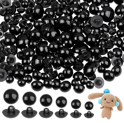 320 Stück Sicherheitsaugen für Häkeltiere, Augen für Häkeltiere Schwarz Knöpfe für Bastelaugen, Kunststoff Eyes, 6 Größe Runde Knöpfe für DIY Bären, Kuscheltiere Häkeln Kleidungsherstellung