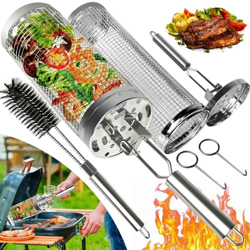 2 Cestelli per Barbecue con Apertura Laterale - Accessori Barbecue in Acciaio Inossidabile con Maniglie Rimovibili - Regalo per Appassionati di BBQ - Ideale per Verdure e Piccoli Alimenti