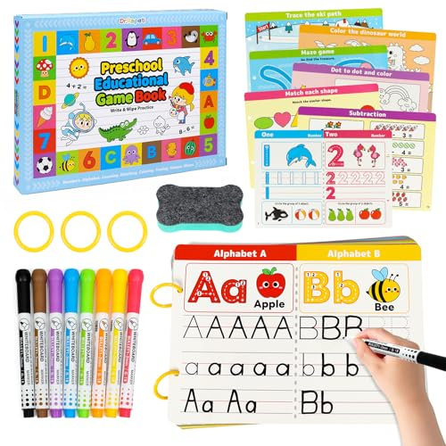 Dr.Rapeti Magische Übungshefte, 58 Seite Magisches Heft, Montessori Beschäftigungsbuch, Preschool Busy Books mit Figuren, Vorschulische Lernaktivitäten, Vorschule Handschrift Nachziehen Heft