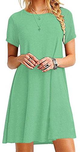 EFOFEI Damen Oversized Slim Shirt Crewneck A Line Kleid Shirt Kurzarm Hellgrün S