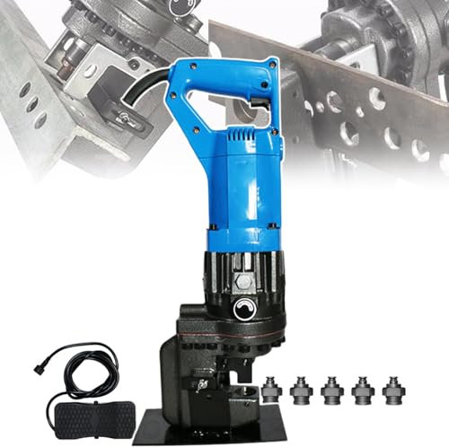 vnmudzeo Hydraulic Angle Steel Punching Tool,with Foot Switch+Five Dies,1200 W Automatic Metal Hole Punch,for ≤6 Mm Iron/Steel Plate,Channelsteel-110V