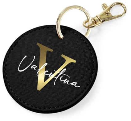 AWASG Schlüsselanhänger rund Buchstabe - Personalisiert mit Name - Taschenanhänger Accessoire mit Ring und Karabiner