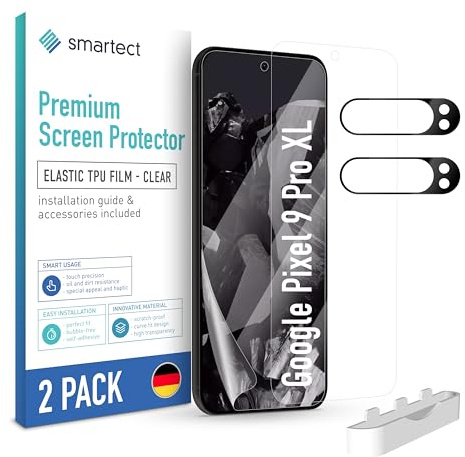 smartect TPU Schutzfolie 2 + 2 Stück für Google Pixel 9 Pro XL | Displayschutz + Kameraschutz, HD Panzerfolie Anti-Kratzer, Ultra-klar, Blasenfrei, Fingerabdruck kompatibel, Hüllenfreundlich