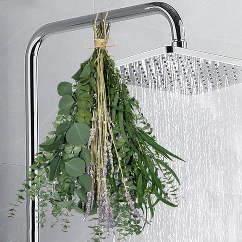 52 pcs Eukalyptus Getrocknet mit Lavendel Getrocknet, 3 Arten Echte Trockenblumen Eukalyptus und Natürliche Getrocknete Lavendelblumen für Eukalyptus Deko Home Eukalyptusblatt für Dusche