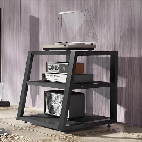 YQMHEZ 2/3/4-stufiges HiFi Rack, offener Audio Rack HiFi Regal, CD-Medienständer, Phonoschrank-Stereoschrank, bodenstehendes Aufbewahrungsregal for Zuhause/Büro/Theater(Nero,23.6x20.4x23.6)