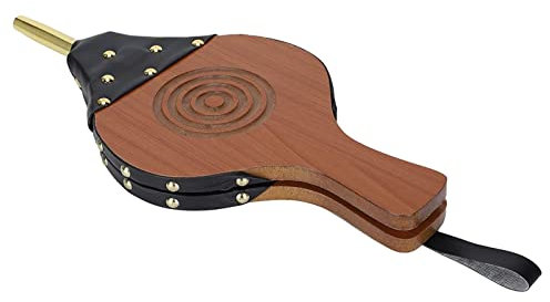 SFQEVHRZ Kamin Blasebalg， Holzbälge, Kaminbälge aus Holz, ergonomisch, groß, Leder-Feuerbälge, manuelles Kamin-Grillgebläse, Holz-Luftgebläse mit Riemen