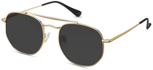 LOJUDI Sonnenbrille Herren Damen Polarisiert - Polygon Metallrahmen Retro Eckig Pilotenbrille Schwarz Sunglasses Men Woman UV400 Schutz Brille-Gold/Schwarz