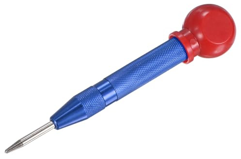 M METERXITY Pointeau Automatique 133mm Pour Tôle/Bois/Verre Bleu | 1-Pack, Pointeau À Cliquet En Acier Rapide Avec Capuchon Coussiné, Outil De Brise-Glace À Impact Réglable