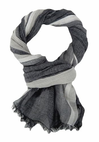 Ella Jonte Herren Schal – Leichter breiter Baumwoll-Viskose Schal mit Blockstreifen – Weicher Herrenschal mit Fransen – Frühling Sommer Herbst – 210 x 100 cm – Blau Beige Weiß/Grau/Rot