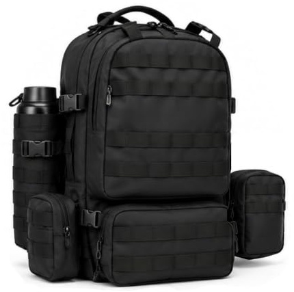 AUMTISC Modulär utomhusryggsäck 35 l med 3 avtagbara fickor, taktisk ryggsäck för vandring, camping, bushcraft, jakt och vardag