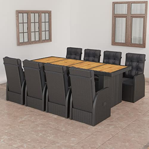 IKAYAA Rattan Garten Essgruppe 8 Personen, Rattan Gartenmöbel 8 Personen, Gartenmöbel Set mit Tisch und 8 Verstellbare Hochlehner Stühlen, Garten Sitzgruppe 8 Personen Terassenmöbel außen,Schwarz