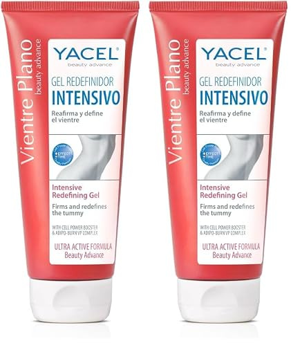 Yacel Vientre Plano, Gel Reductor Intensivo, Especial Quema Grasas de Abdomen, Alisa y Define El Vientre, Apto en Periodo de Lactancia, Rojo, 200 Mililitros (Paquete de 2)