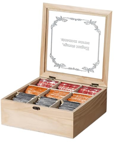 Nybhyjka Scatola da tè in legno, 9 scomparti, organizer per tè, decorativa, multifunzione, per momenti di condivisione in famiglia