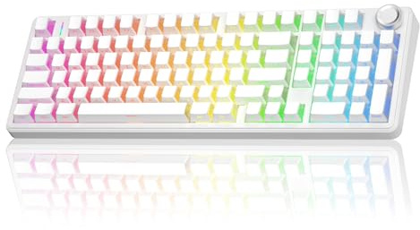 AULA F99 Pro Wireless Mechanical Keyboard-Silent Version,BT5.0/2.4GHz/USB-C Hot Swappable Custom Keyboard,Gasket Structure,Pre-lubed Linear Switches RGB Backlit Computer Gaming Keyboards,White