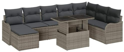 vidaXL 9-teiliges Gartensofa-Set mit Kissen in Grau, modulares Design, wetterfestes Gartenmöbel für Entspannung und Essen im Freien, Rattan-Sitzgruppe für Lounge und Terrasse, modern
