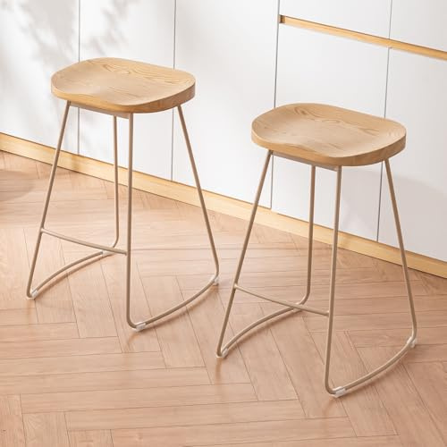Kidol & Shellder Barhocker 2er Set Barstuhl Küchenstühle mit Metallgestell Barhocker Holz Sitzhöhe 65cm Khaki