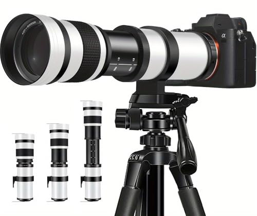 Generisch Teleobjektiv 420-800mm f/8.3-16, Manueller Fokus, 67mm Filter, mit Adapterringen für EF/F/E-Mount (White, E)